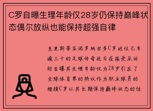 C罗自曝生理年龄仅28岁仍保持巅峰状态偶尔放纵也能保持超强自律